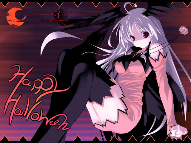 Gothic anime black cat halloween free wallpaper for desktop - medium preview image