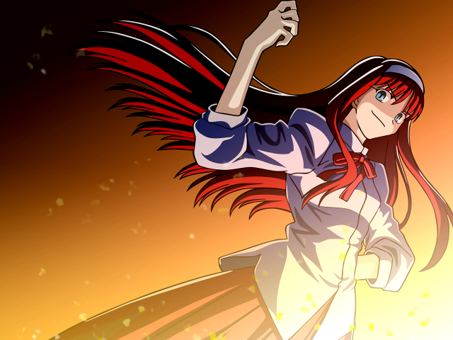 Red hair woman red umbrella free wallpaper for desktop - medium preview image