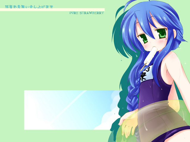 Blue hair green eyes girl free wallpaper for desktop - medium preview image