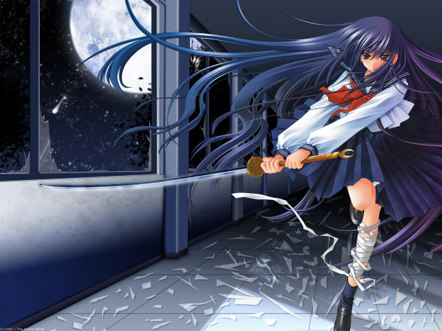 Girl long hair broom knife free wallpaper for desktop - medium preview image