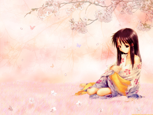 Girl flower field pink background free wallpaper for desktop - medium preview image