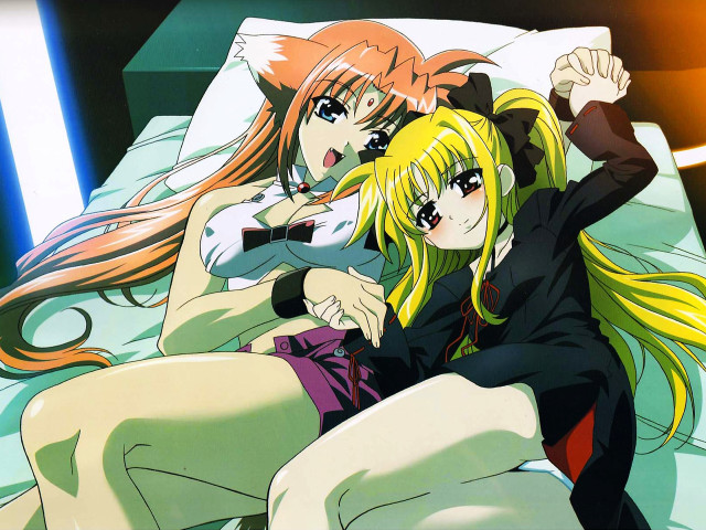 Anime girls bed gun blonde free wallpaper for desktop - medium preview image