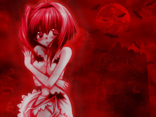 Red haired girl blood red free wallpaper for desktop - medium preview image