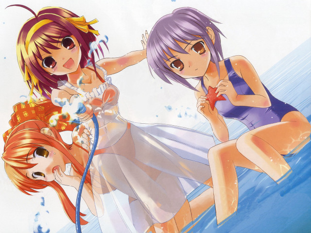 Anime girls bathing suits water free wallpaper for desktop - medium preview image