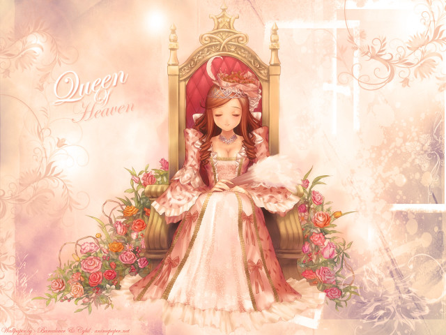 Girl pink dress throne flowers free wallpaper for desktop - medium preview image