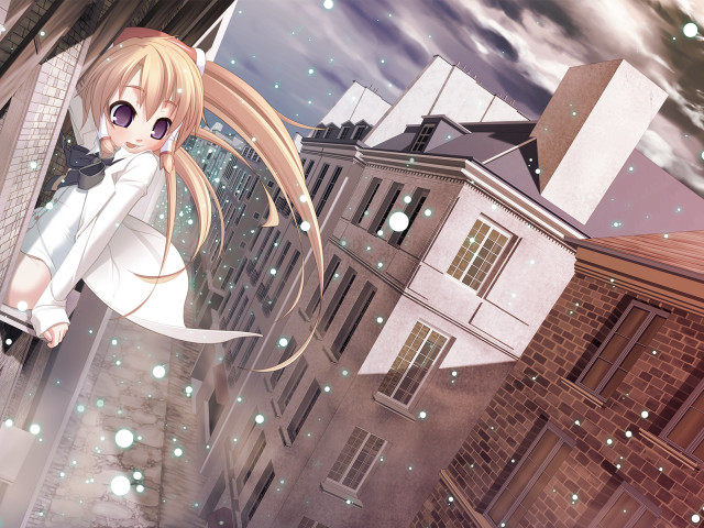 Girl white dress cityscape clock free wallpaper for desktop - medium preview image