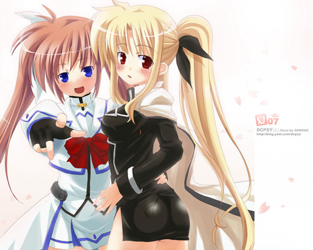 Two anime girls blonde blue free wallpaper for desktop - medium preview image