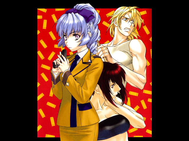 Anime couple red background military free wallpaper for desktop - medium preview image