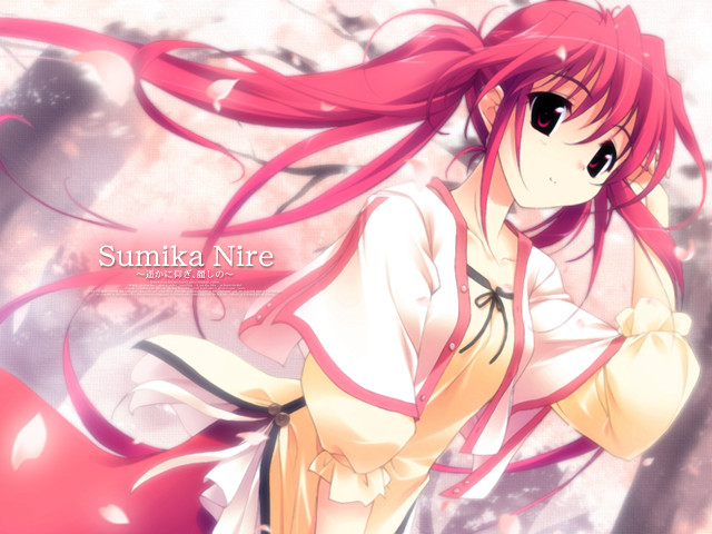Red haired girl cherry blossoms free wallpaper for desktop - medium preview image