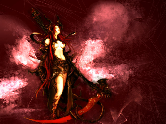 Red haired woman sword red #2 free wallpaper for desktop - medium preview image