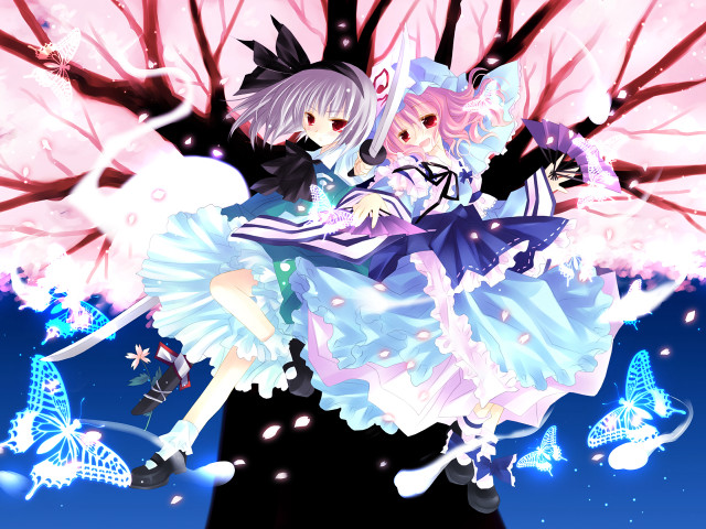 Anime butterflies ghosts cherry blossoms free wallpaper for desktop - medium preview image