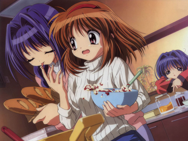 Kitchen two girls eating pastel free wallpaper for desktop - medium preview image