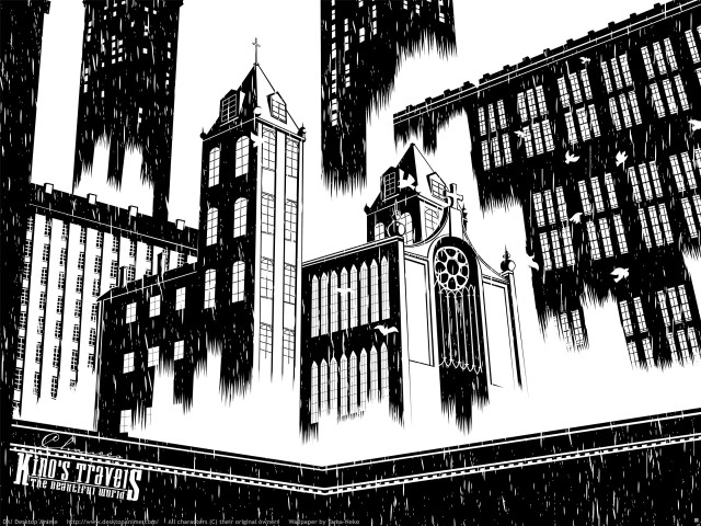 Cityscape clocktower monochrome skyscrapers characters free wallpaper for desktop - medium preview image