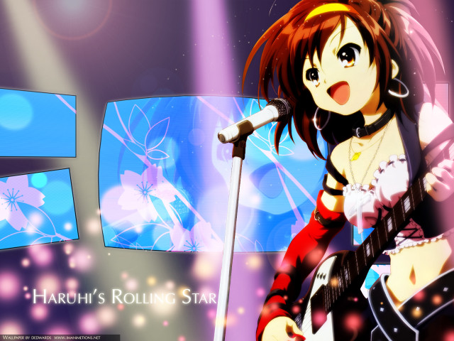 Girl guitar stage lights microphone free wallpaper for desktop - medium preview image