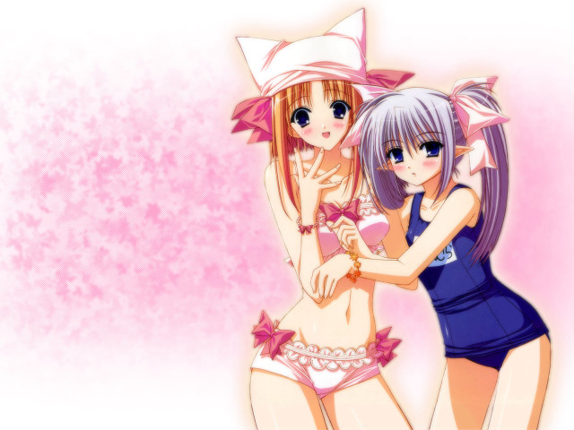 Anime girls hugging pink background #3 free wallpaper for desktop - medium preview image