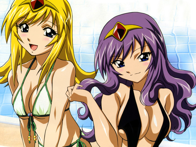 Anime girls bathing suits pool free wallpaper for desktop - medium preview image