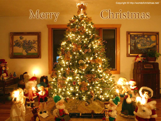 Christmas tree lights decorations living free wallpaper for desktop - medium preview image