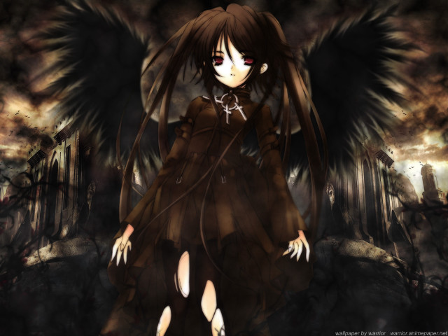 Gothic anime girl black wings free wallpaper for desktop - medium preview image
