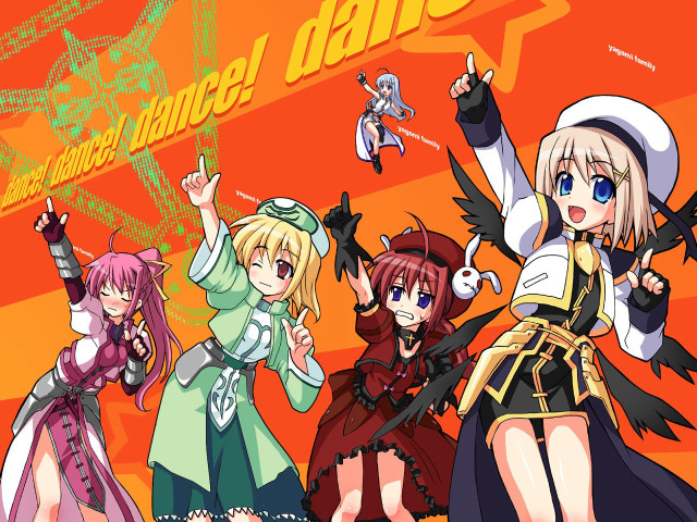 Anime girls dance red background free wallpaper for desktop - medium preview image