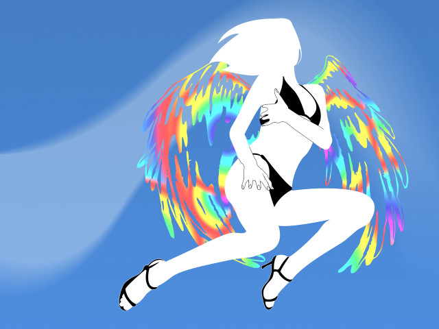 Woman bikini rainbow wings vector free wallpaper for desktop - medium preview image
