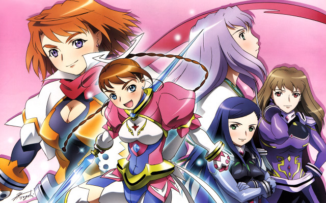 Anime group pink background blue free wallpaper for desktop - medium preview image