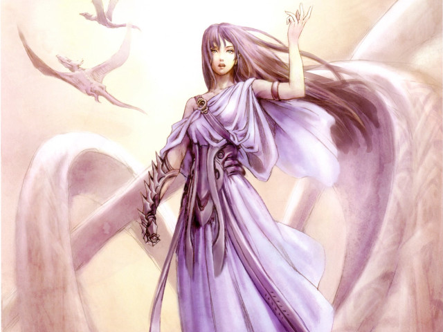 Purple dress woman bird fantasy free wallpaper for desktop - medium preview image