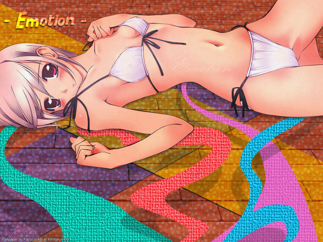Cartoon woman bikini brick wall free wallpaper for desktop - medium preview image