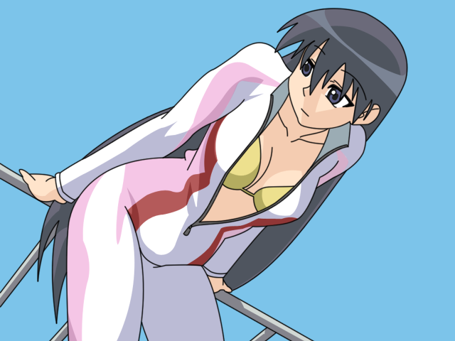 Woman suit leaning railing blue free wallpaper for desktop - medium preview image