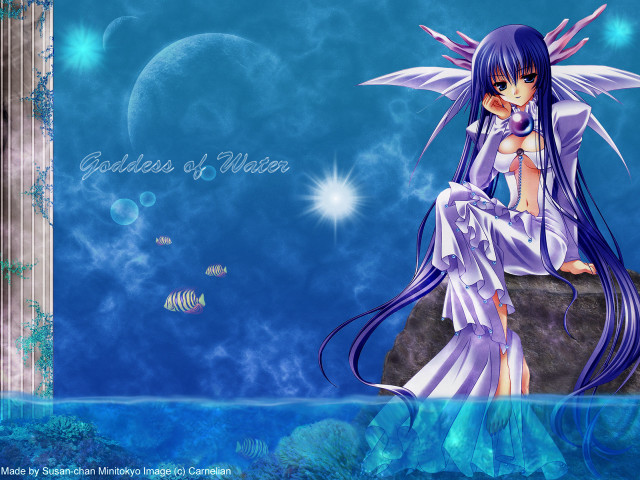 Girl fish rock blue background free wallpaper for desktop - medium preview image