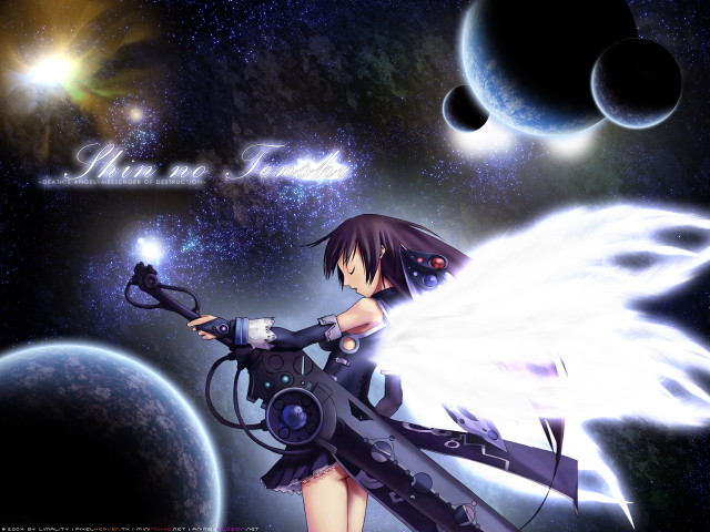 Anime girl wings space planet free wallpaper for desktop - medium preview image