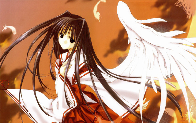 Woman angel wings hakama manga free wallpaper for desktop - medium preview image