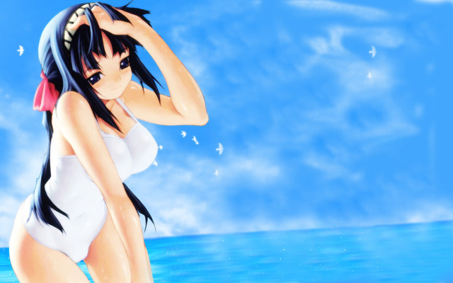 Woman white swimsuit water blue free wallpaper for desktop - medium preview image