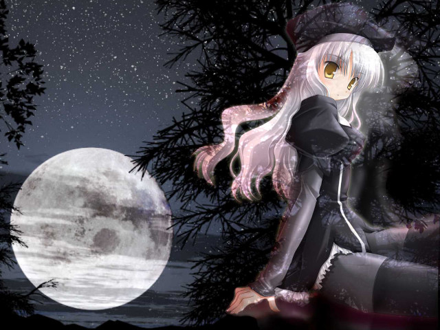 Witch girl fullmoon anime gothic free wallpaper for desktop - medium preview image