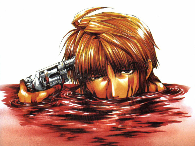 Woman gun water blood face free wallpaper for desktop - medium preview image