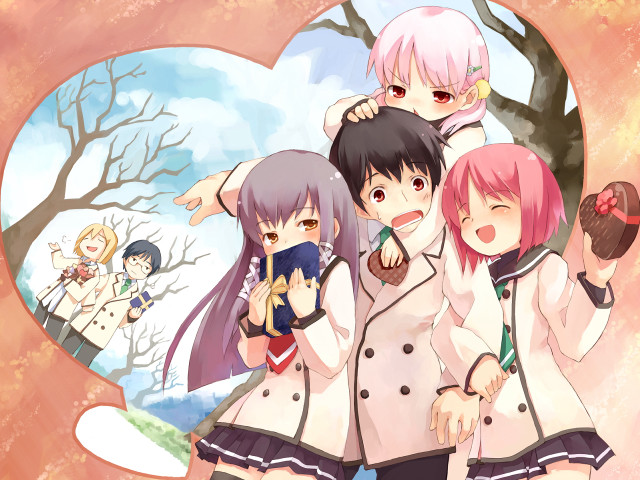 Anime girls heart window snow free wallpaper for desktop - medium preview image