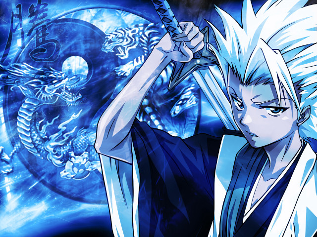 White haired man sword dragon free wallpaper for desktop - medium preview image