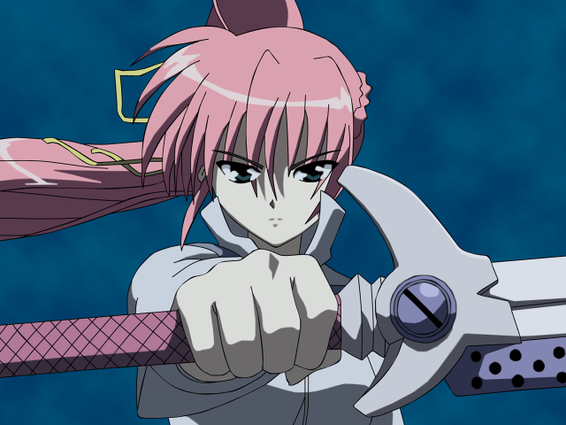 Anime character giant scissors pink free wallpaper for desktop - medium preview image