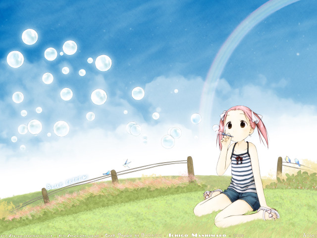 Girl bubbles rainbow hill anime free wallpaper for desktop - medium preview image