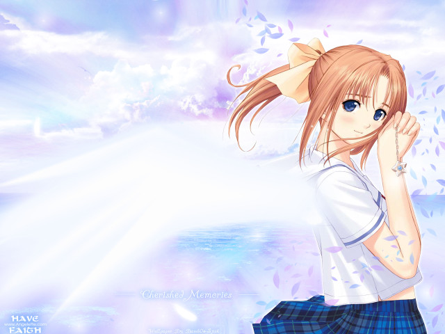 Girl ponytail blue sky clouds free wallpaper for desktop - medium preview image