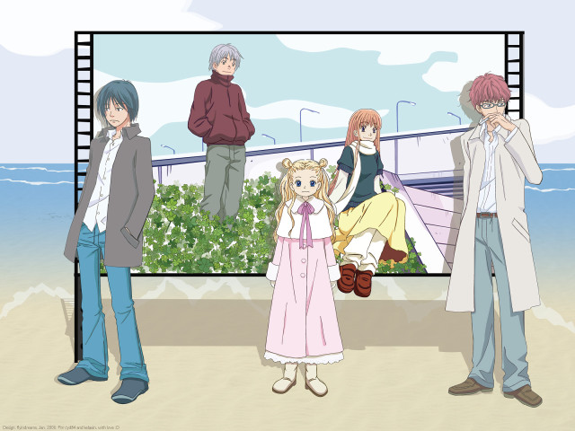 Beach group illustration manga art free wallpaper for desktop - medium preview image