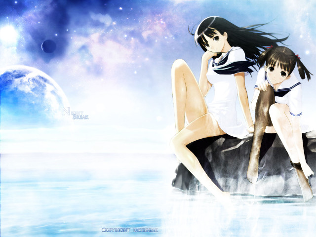 Anime girls moon planet water free wallpaper for desktop - medium preview image