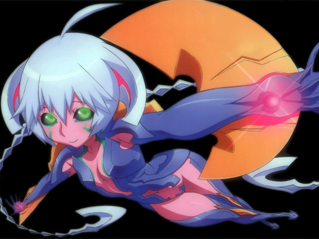 Anime greeneyes purpleoutfit flying illustration free wallpaper for desktop - medium preview image