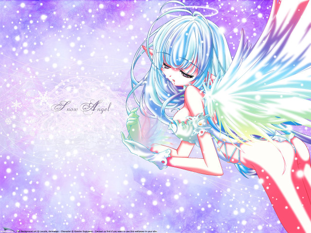 Blue hair angel wings snow free wallpaper for desktop - medium preview image