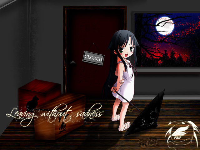 Girl umbrella suitcase moon gothic free wallpaper for desktop - medium preview image
