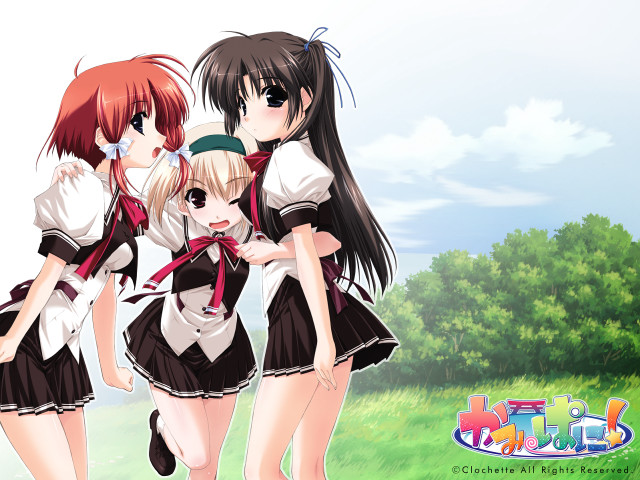 Three anime girls school uniforms free wallpaper for desktop - medium preview image