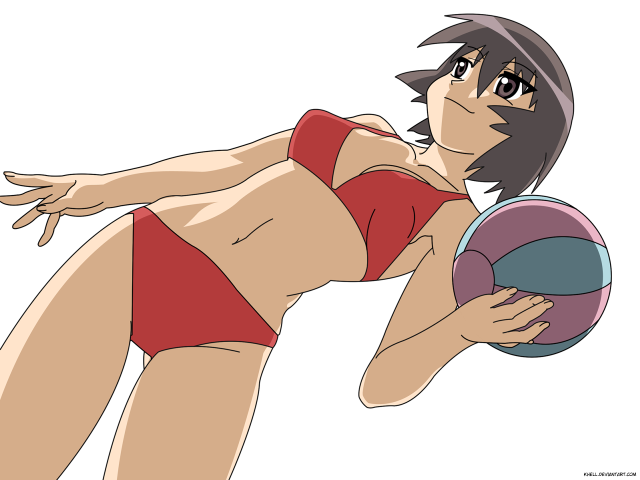 Cartoon girl redbikini volleyball holding free wallpaper for desktop - medium preview image
