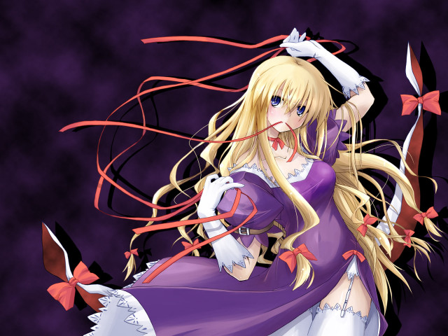 Blonde anime gothic purple dress free wallpaper for desktop - medium preview image