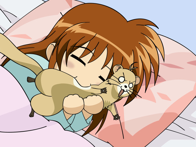 Cartoon girl sleeping mouse pillow free wallpaper for desktop - medium preview image