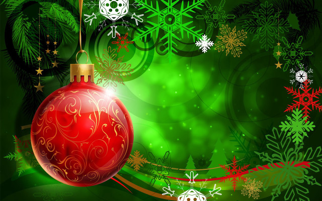Christmas red ornament snowflakes green free wallpaper for desktop - medium preview image