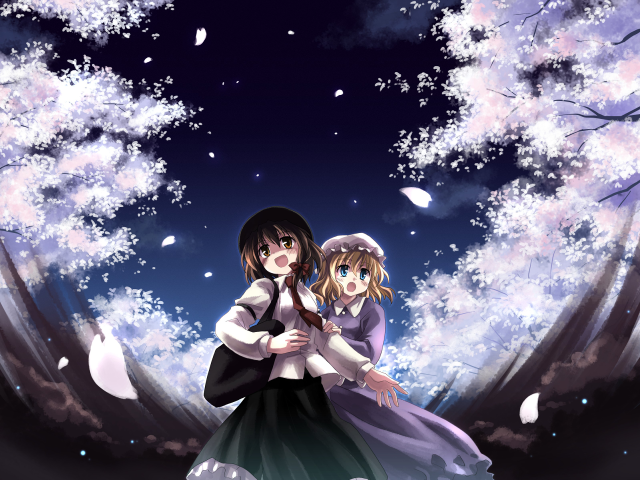 Hanging blossoms fullmoon snowfall anime free wallpaper for desktop - medium preview image